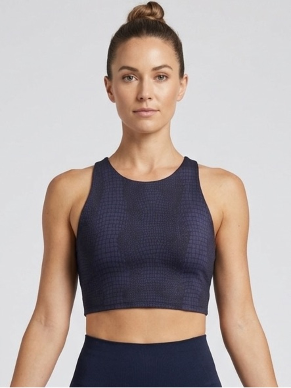 NWT Kyodan Shimmer Snake Print Crop Tank Top Built-in Bra Navy Blue Size M #137